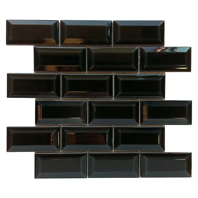 Malla mosaico Mini-Metro - 30 x 30 cm, Negro, Brillante - Elegantes azulejos de metro negros brillantes en patrón de ladrillo. Perfecto para diseños de pared elegantes.