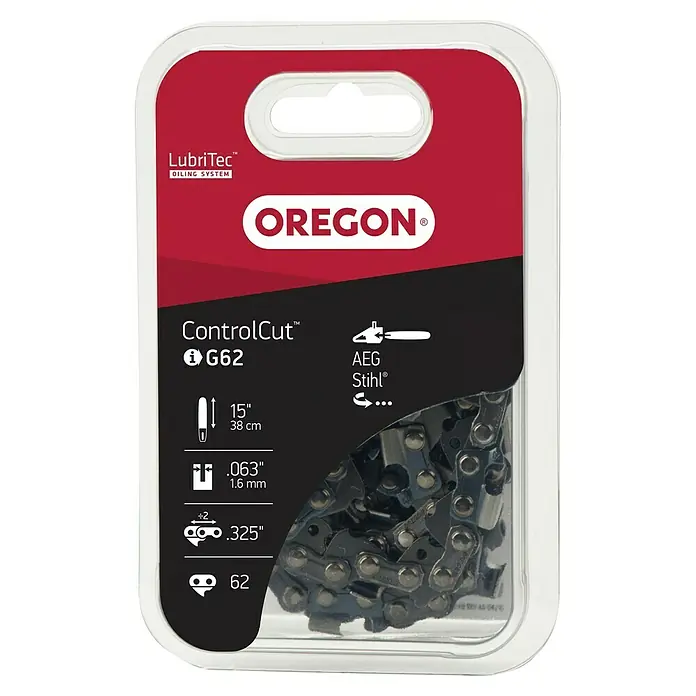 Oregon Sägekette - Schnittlänge: 38 cm, Nutbreite: 1,6 mm - Eine Oregon ControlCut™ G62 Sägekette, 15 Zoll (38 cm) lang, mit LubriTec™ Ölsystem, passend für AEG und Stihl Sägen.