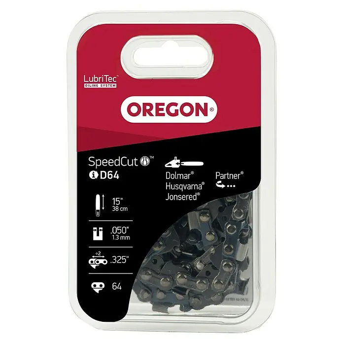 Oregon Sägekette Q95TXL064E - Schwertlänge: 38 cm, Anzahl Treibglieder: 64 Stk., Nutbreite: 1,3 mm - Oregon SpeedCut D64 Sägekette mit 15 Zoll Länge und 64 Treibgliedern, passend für Dolmar, Husqvarna, Jonsered und Partner.