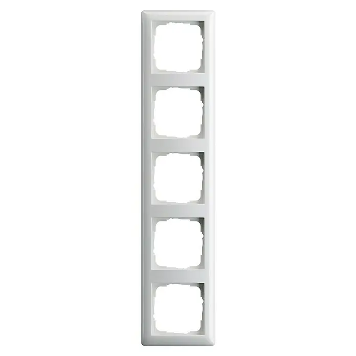Gira Standard 55 Abdeckrahmen 021503 - Reinweiß glänzend, 5-fach, Kunststoff, Vertikal - Weiße Mehrfachsteckdosenleiste mit fünf quadratischen Aussparungen zur Installation verschiedener Module.