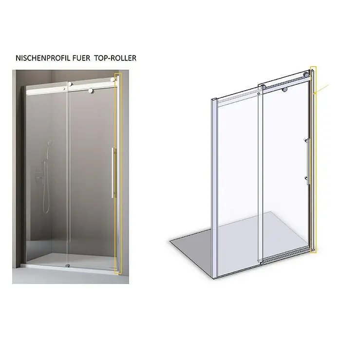 Nischenprofil Top-Roller - Höhe: 210 cm, Chrom - Duschkabine mit Schiebetür und Nischenprofil Top-Roller, ideal für moderne Badezimmer. Das klare Design sorgt für ein helles, freundliches Ambiente.