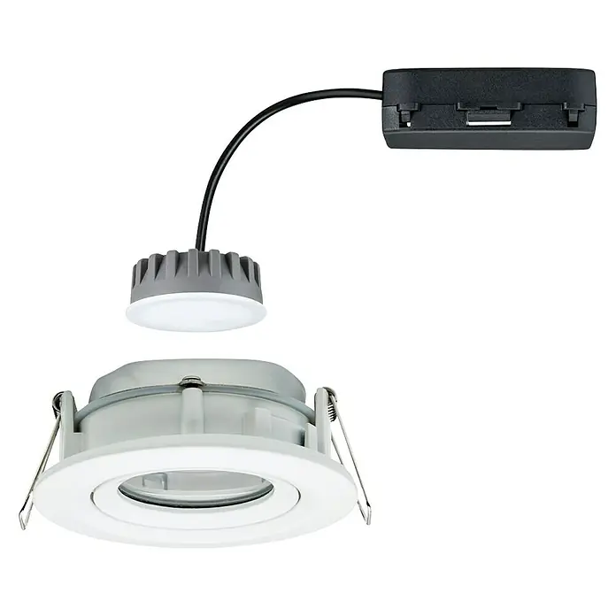 Paulmann LED-Einbauleuchte rund Nova Plus - 6,8 W, Weiß, Warmweiß, IP65 - Nahaufnahme einer LED-Einbauleuchte mit Anschlussdose, die eine effiziente und moderne Beleuchtungslösung darstellt.