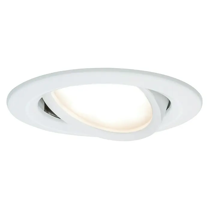 Paulmann Nova LED-Einbauleuchten-Set Plus Coin - 6,8 W, Weiß, 3 Stk., Warmweiß, IP65 - Nahaufnahme einer weißen, runden LED-Deckenleuchte.