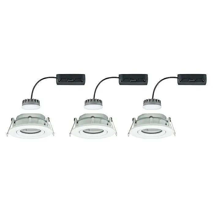 Paulmann Nova LED-Einbauleuchten-Set Plus Coin - 6,8 W, Weiß, 3 Stk., Warmweiß, IP65 - Drei LED-Einbaustrahler im Set. Die Leuchten sind weiß und haben ein modernes Design, ideal für Wohn- und Geschäftsräume.