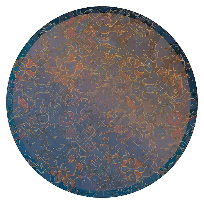 Komar Dots Fototapete rund Ornament - 125 cm, Selbstklebend - Blauer Teppich im Mandala-Stil. Ein dekoratives Element mit orientalischen Mustern für Ihr Zuhause.