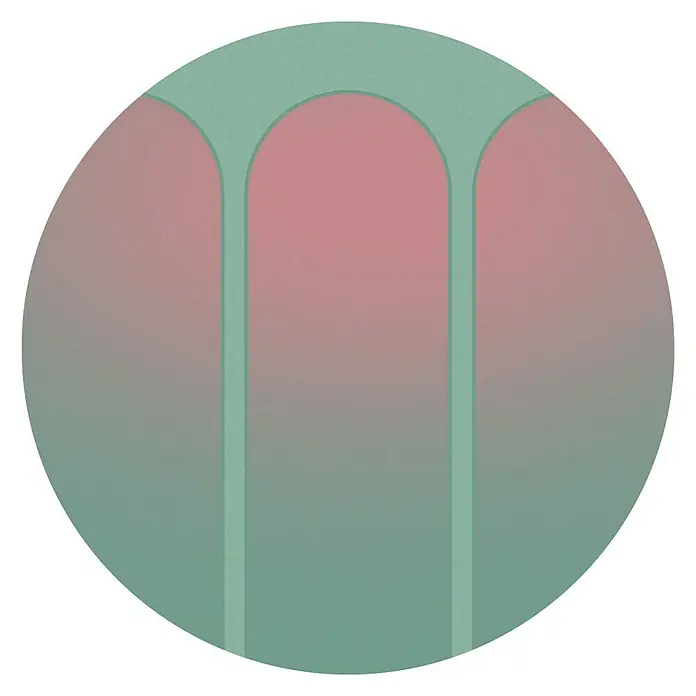Komar Dots Fototapete rund Three Doors - 125 cm, Selbstklebend - Elegante Kunstillustration, die durch sanfte Farbverläufe und subtile Bogendesigns eine ruhige und moderne Ästhetik vermittelt.