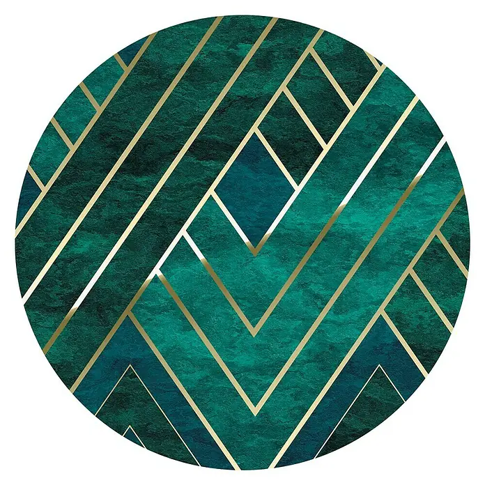 Komar Dots Fototapete rund Jade - 125 cm, Selbstklebend - Abstraktes rundes Kunstwerk in Smaragdgrün und Gold. Einzigartiges Design, das Eleganz und Stil vereint. Perfekt als Wanddekoration geeignet.