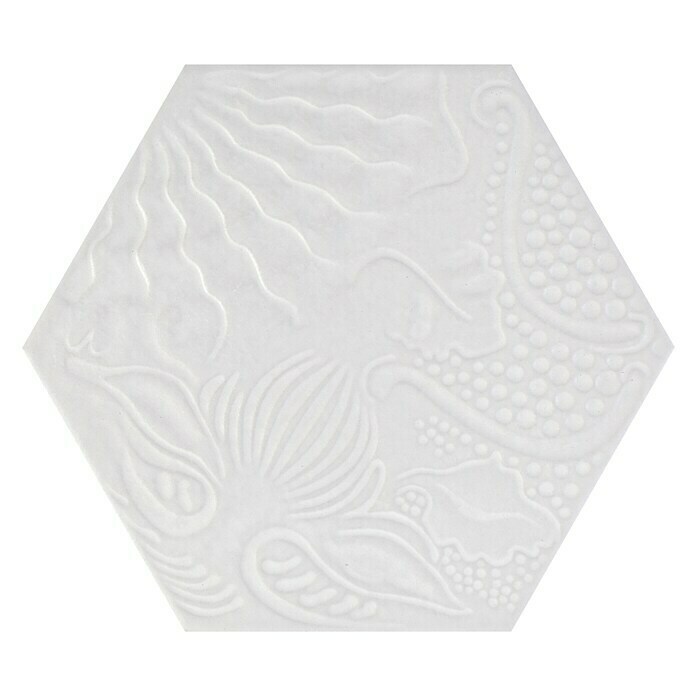 Feinsteinzeugfliese Hexagon Gaudi White22 x 25 cm, Weiß, Matt Top View