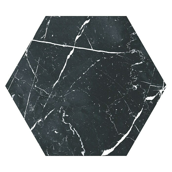 Feinsteinzeugfliese Hexagon Marquina25 x 22 cm, Schwarz, Matt Top View