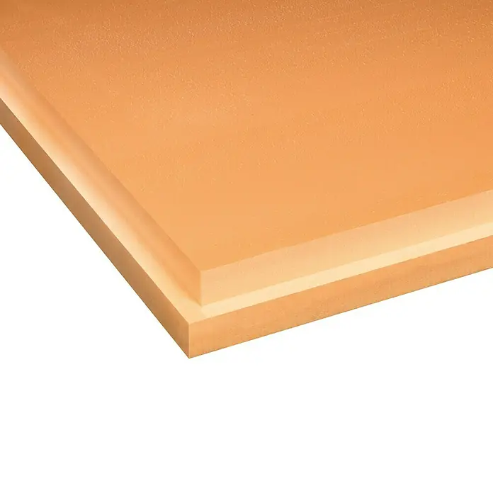 Soprema Sopra Placa de poliestireno extruido XPS SL - L x An x Es: 125 cm x 60 cm x 100 mm, Plástico - Una pila de paneles aislantes naranjas, utilizados para proyectos de construcción, aislando el calor y el sonido.