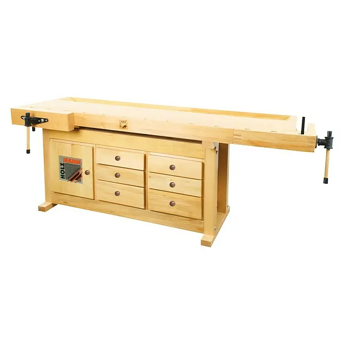 Holzmann Hobelbank WB210C - L x B: 2.100 x 780 mm, Arbeitshöhe: 815 mm, Holz - Holzmann Werkbank mit Schubladen und Schraubstock. Die ideale Werkbank für jede Werkstatt, um Holzarbeiten präzise auszuführen.