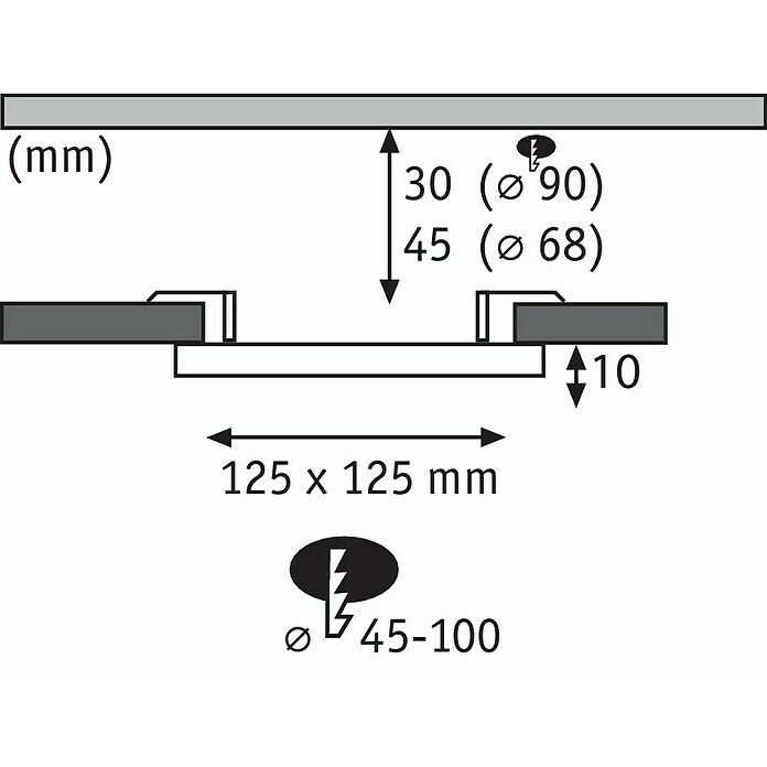 Paulmann LED-Panel rund Veluna VariFit8,5 W, Ø x H: 12,5 x 3,1 cm, Satin, Warmweiß Sketch