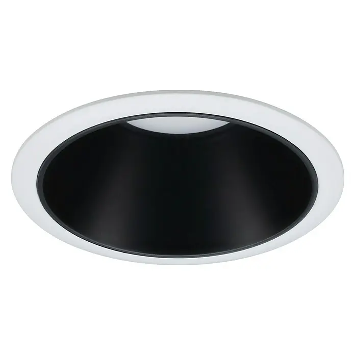 Paulmann Downlight LED empotrable Cole - 6,5 W, Negro, Blanco, Blanco cálido, 1 ud. - Primer plano de una lámpara de techo empotrable ovalada blanca con reflector negro para una iluminación elegante.