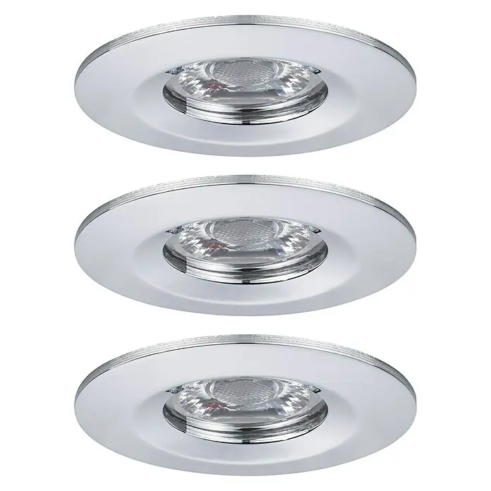 Paulmann LED-Einbauleuchten-Set Nova Mini - 12 W, Chrom, 3 Stk., Warmweiß - Drei eingelassene Deckenleuchten mit chromfarbenen Rahmen und runden Designs, die modernes Licht und Eleganz vereinen.