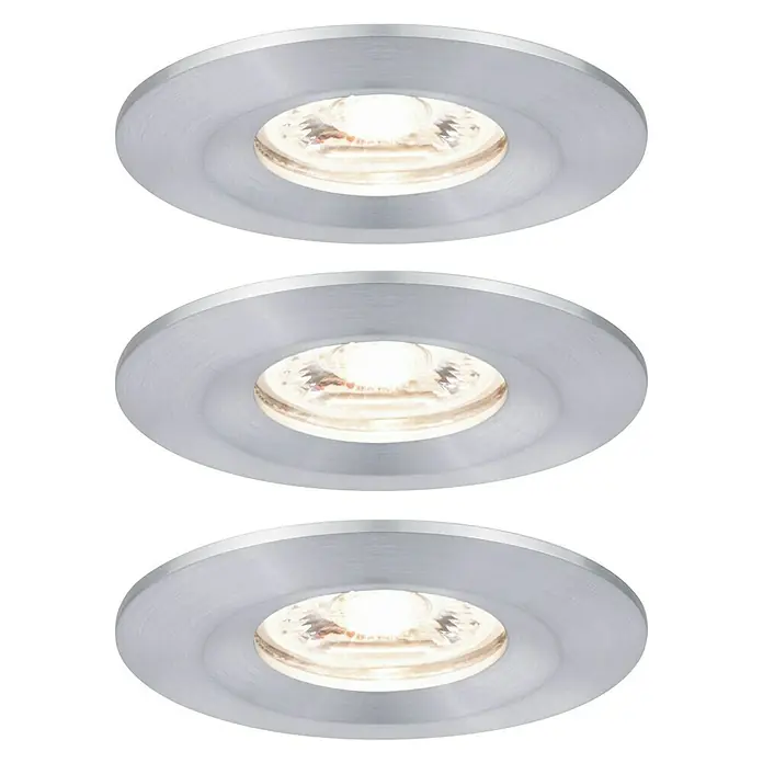Paulmann LED-Einbauleuchten-Set Nova Mini rund - 12 W, Aluminium, 3 Stk., Warmweiß - Drei moderne LED-Einbaustrahler aus gebürstetem Aluminium. Diese Lampen bieten eine elegante und energieeffiziente Beleuchtungslösung.