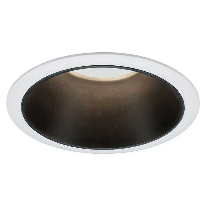Paulmann LED-Einbauleuchte Cole - 6,5 W, Weiß/Schwarz, Warmweiß, 3 Stk. - Nahaufnahme einer runden Einbauleuchte mit weißem Rahmen und schwarzem Reflektor, ideal für moderne Innenräume.