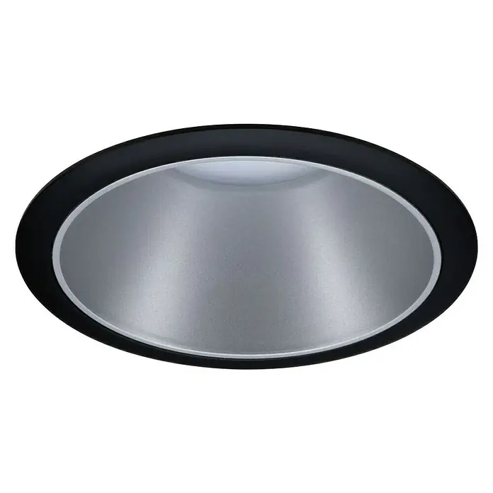 Paulmann Downlight LED empotrable Cole - 19,5 W, Negro/Plata, Blanco cálido, 3 ud. - Primer plano de una lámpara de techo LED redonda empotrada con bisel negro y reflector plateado. Iluminación moderna para cualquier habitación.