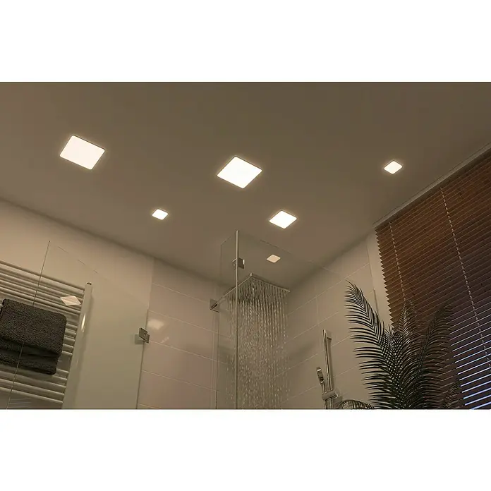 Paulmann LED-Panel Veluna VariFit - 4,5 W, L x B x H: 7,5 x 7,5 x 3,1 cm, Satin, Neutralweiß, 4.000 K - Elegantes Badezimmer mit modernen Deckenleuchten, die ein helles, einladendes Ambiente schaffen und das Duscherlebnis hervorheben.