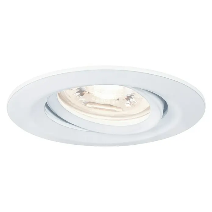 Paulmann Downlight empotrable LED redondo Nova MIni - 4 W, Blanco, Blanco cálido - Primer plano de una lámpara empotrable redonda blanca con foco ajustable para iluminación flexible y diseño moderno.