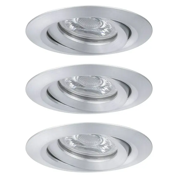 Paulmann LED-Einbauleuchten-Set Nova Mini - 12 W, Aluminium gebürstet, 3 Stk., Warmweiß - Drei schwenkbare LED-Deckeneinbaustrahler mit silberner Oberfläche, ideal für moderne Innenräume.
