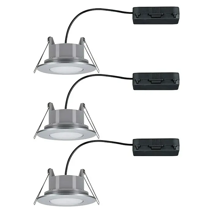 Paulmann LED-Einbauleuchte Calla - 18 W, Chrom, IP65, 3 Stk. - Set mit drei LED-Deckeneinbauleuchten mit schwarzem Kabel und Anschlussdose für stilvolle und effiziente Beleuchtung im Innenbereich.