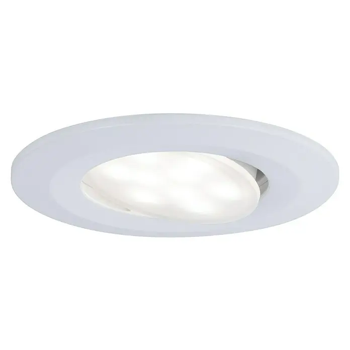 Paulmann LED-Einbauleuchte Calla - Neutralweiß, 3 Stk., IP65, Durchmesser: 90 mm, Weiß - Nahaufnahme einer weißen, dimmbaren LED-Einbauleuchte, ideal für die Deckenbeleuchtung in Innenräumen.