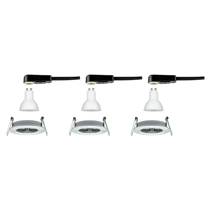 Paulmann LED-Einbauleuchte Nova - 19,5 W, Aluminium, Warmweiß, 3 Stk., Einbautiefe: 75 mm - Ansicht von drei Leuchten mit Schienenstrahlern, die durch ihr Design hervorstechen. Eine ideale Beleuchtungslösung für moderne Räume.