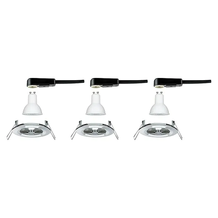 Paulmann LED-Einbauleuchte Nova feststehend - 6,5 W, Chrom, Warmweiß - Drei elegante Aufbauleuchten mit Strahlern, perfekt für moderne Innenräume. Die Spots sind auf einer Schiene montiert.