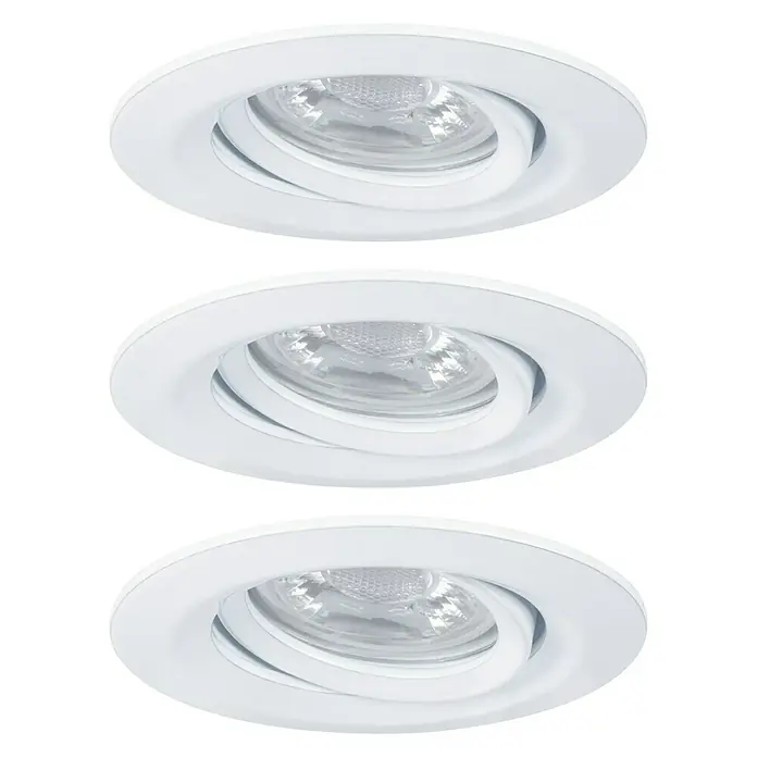 Paulmann LED-Einbauleuchten-Set Nova Mini - 12 W, Weiß, 3 Stk., Warmweiß, Leuchtenkopf beweglich - Deckenleuchten-Set: Drei runde, weiße Einbauspots mit verstellbaren Leuchtenköpfen für eine flexible Beleuchtung im Raum.