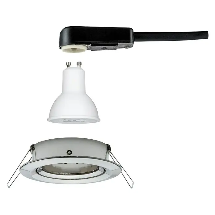 Paulmann LED-Einbauleuchte Nova - 6,5 W, Eisen gebürstet, Warmweiß, Einbautiefe: 90 mm - Produktansicht einer demontierten Einbauleuchte mit Leuchtmittel, Fassung und Gehäuse zur Beleuchtung.