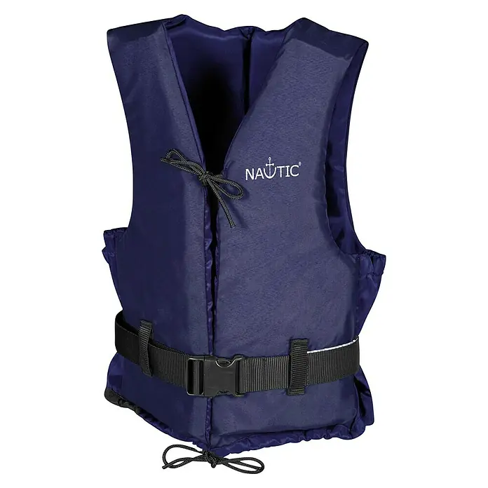 NAUTIC Schwimmweste ISO Active - 30 kg - 50 kg, 50 N, Blau - Blaue Schwimmweste mit schwarzem Gurt und Nautic-Logo für sicheren Wassersport.