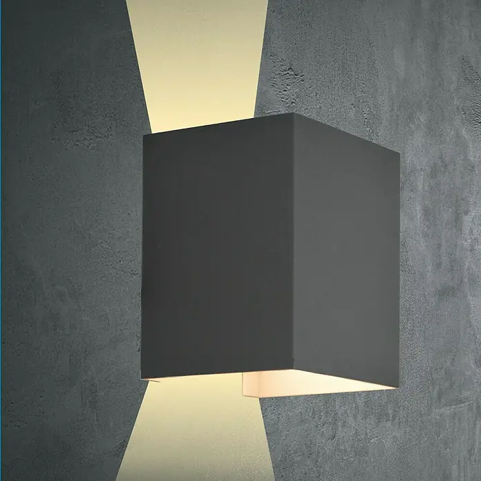 Starlux LED-Außenwandleuchte Umea XXL - 9 W, 12 x 12 x 16 cm, Anthrazit, IP54 - Moderne, würfelförmige Wandleuchte in Anthrazit, die Licht nach oben und unten abstrahlt und eine stilvolle Atmosphäre schafft.