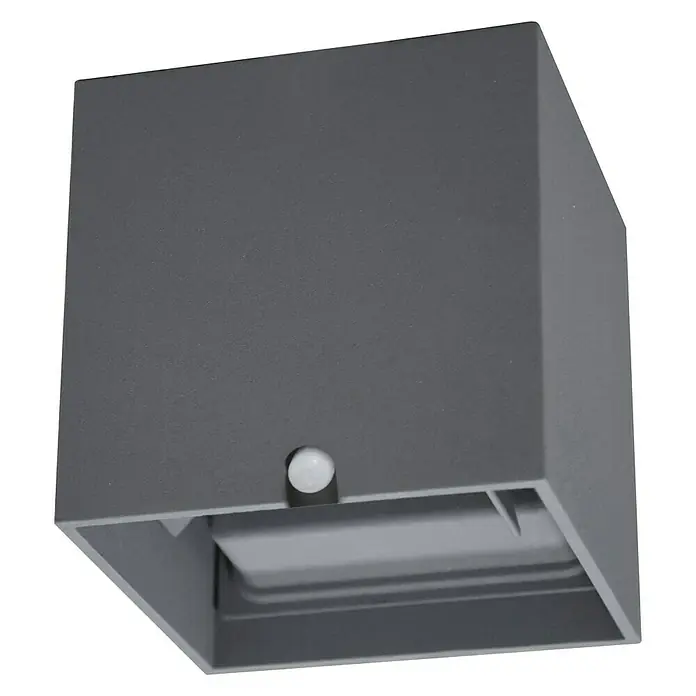 Starlux LED-Sensor-Außenwandleuchte Umea - 10 W, L x B x H: 10 x 10 x 10 cm, Anthrazit, Warmweiß - Graue, würfelförmige LED-Wandleuchte mit Bewegungsmelder, die modernes Design und Funktionalität vereint. Ideal für Außenbereiche.