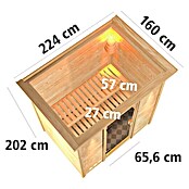 Karibu Massivholzsauna Sonja (Ohne Ofen, Massivholztür, Mit Dachkranz und Beleuchtung, L x B x H: 224 x 160 x 192 cm) | BAUHAUS