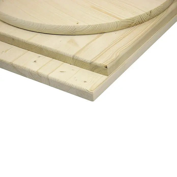 Tischplatte - 120 x 80 x 2,8 cm, Fichte, Rechteckig - Nahaufnahme von unbehandelten Holzplatten, die die natürliche Maserung und die helle Farbe des Holzes hervorheben. Ideal für DIY-Projekte.