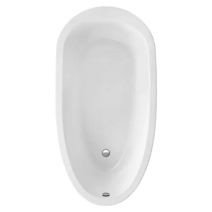 Ottofond Freistehende Badewanne Crystal - L x B: 185 x 95 cm, Sanitäracryl, Weiß - Ansicht von oben auf eine elegante, freistehende Badewanne mit glatter, weißer Oberfläche und Chromablauf.