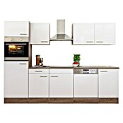 Respekta Composición de cocina (Ancho: 280 cm, Con dispositivos eléctricos, Brillo satinado blanco)