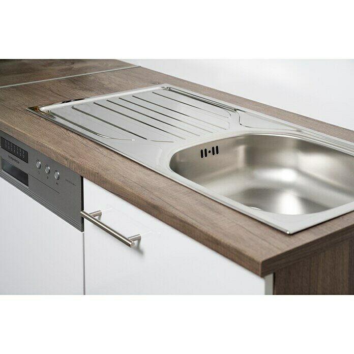 Respekta Küchenzeile KB300EYG (Breite: 300 cm, Mit Elektrogeräten, Grau Seidenglanz)