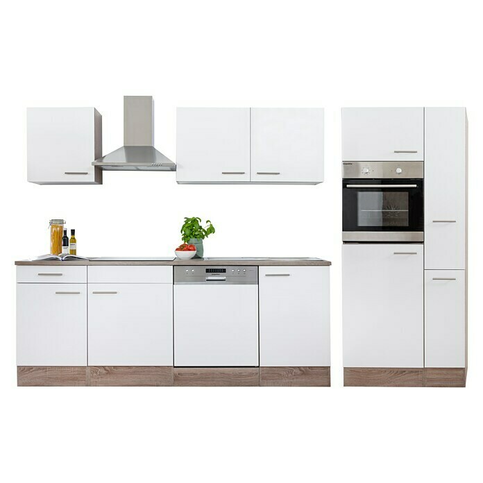 Respekta Küchenzeile KB310EYW (Breite: 310 cm, Mit Elektrogeräten, Weiß Seidenglanz)