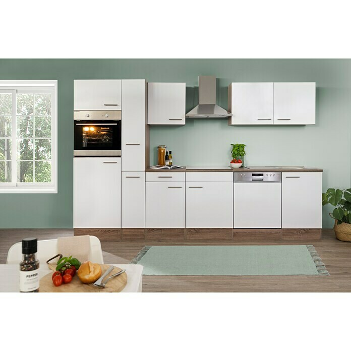 Respekta Cocina esquinera (172 x 310 cm, Brillo satinado blanco)