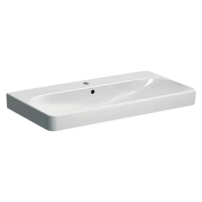 Geberit Xeno² Waschtisch - 90 x 48 cm, Mit schmutzabweisender Glasur, Hahnloch: Ohne, Ohne Überlauf, Weiß - Linke Seitenansicht