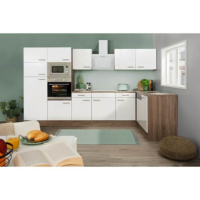 Respekta Winkelküche Oliver (B x T: 340 x 172 cm, Weiß, Mit Elektrogeräten)  | BAUHAUS | Küchenzeilen mit Geräten