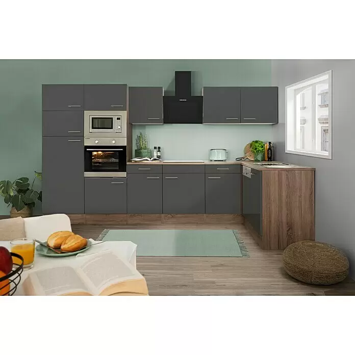 Respekta Winkelküche Oliver - B x T: 340 x 172 cm, Grau, Mit Elektrogeräten - Stimmungsaufnahme