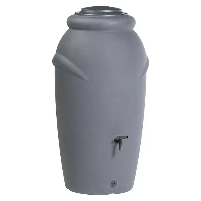 Regenspeicher Aquacan Baby - 210 l, Grau - Grauer Regenwassertank mit Hahn. Ideal für die Gartenbewässerung und umweltfreundliche Wassernutzung.