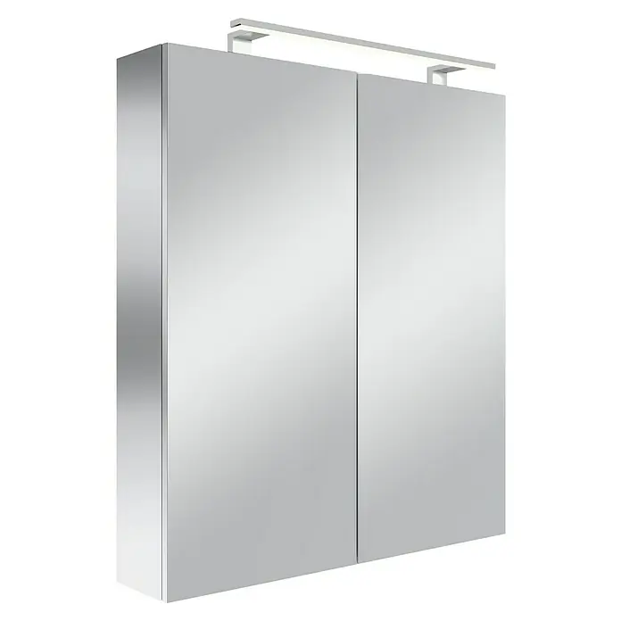Camargue Espacio LED-Spiegelschrank - B x H: 80 x 90 cm, Holz, Farblos - Spiegelschrank mit zwei Türen und integrierter Beleuchtung für das Badezimmer, modernes Design für stilvolle Badezimmergestaltung.