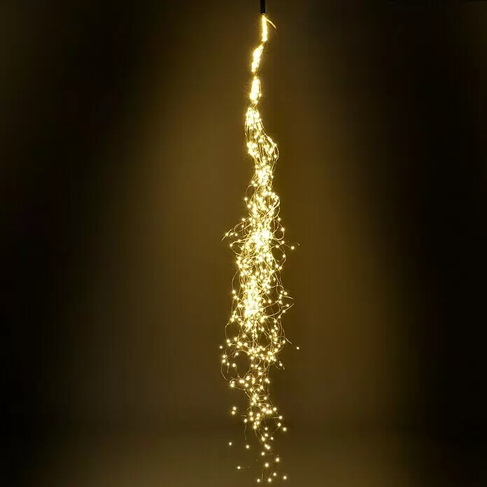 Cascada de luces LED - Para exterior, 190 cm, Blanco cálido, Funcionamiento en red - Guirnalda de luces LED blanco cálido en cables flexibles, cayendo en cascada.