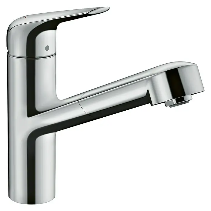 Hansgrohe Focus M41 Spültischarmatur Focus M42 - Chrom, Glänzend - Abbildung einer glänzenden Küchenarmatur aus Chrom mit schlankem Design, ideal für moderne Küchen.