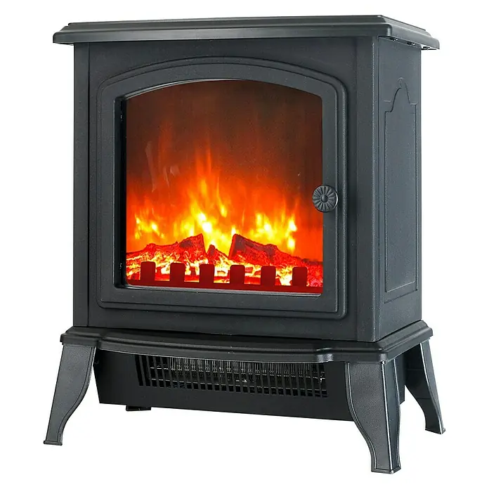 Voltomat HEATING Chimenea eléctrica Mini - Negro - Elegante foto de una estufa de chimenea eléctrica, que añade calidez y ambiente a cualquier habitación. El efecto de llama realista crea un ambiente acogedor.