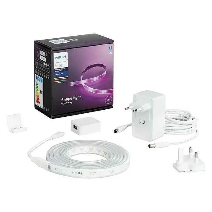 Philips Hue LED-Band Plus Basis - 2 m, RGBW - Philips Hue Lightstrip Plus, ein flexibles Beleuchtungssystem für individuelle Lichtgestaltung mit verschiedenen Farben und Weißtönen.