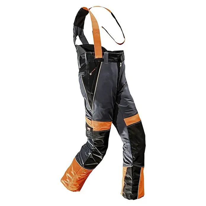 Bullstar Schnittschutzhose Proximo mit Hosenträger - 54, Orange/Anthrazit, Herren - Abgebildete, mehrfarbige Arbeitshose mit Hosenträgern.